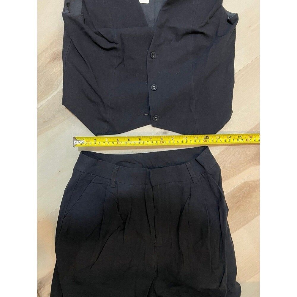 Commense NWT XS Black Cotton Two Piece Vest Pant Set Old Money Minimalist Chic - Picture 10 of 12